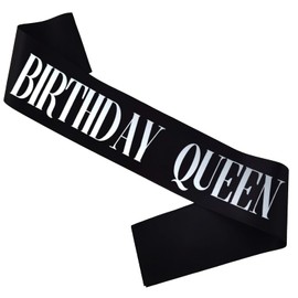 KETAOO Birthday Queen Sash, Silver Foil Black Birthday Sash for Women 21st 30th 40th 50th 60th 70th Fun Birthday Party Favors Gifts Decorations