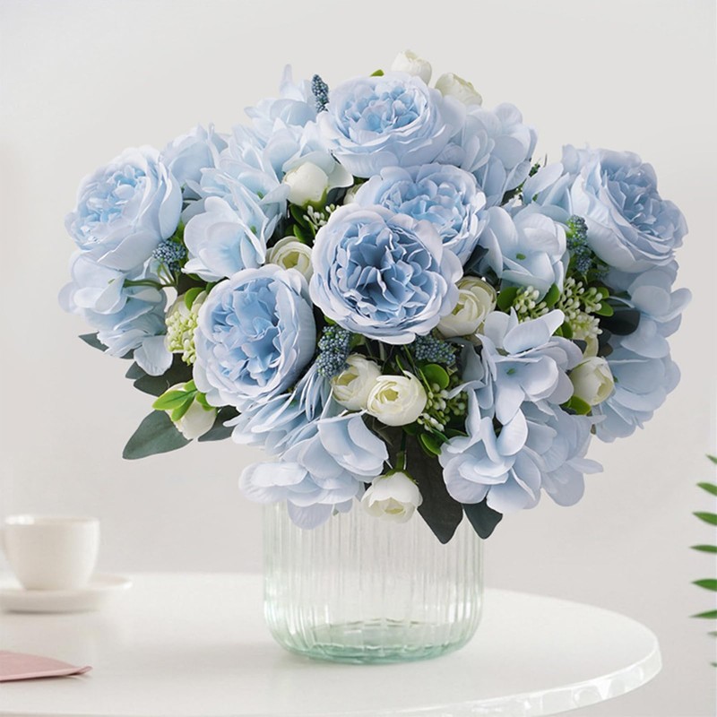 4 Pack Artificial Peony Silk Flower Hydrangea Fake Bouquet Elegant