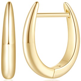 SPOINT Gold Hoop Earrings 14K Gold Hoop Earrings for Women Gold Earrings for Women’s Hoop Earrings U-shaped Small Gold Earrings for Women 16mm (16mm)