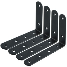 Pack of 4 Shelf Brackets Heavy Duty 15 x 25 cm, Metal Angle Shelf Brackets Shelf Brackets with Curved, 70 kg Load Capacity, Black