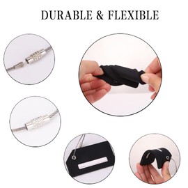 PHCHEPLA 5 Pieces of Luggage Tags, Silicone Luggage Travel Luggage Tags, Including Business Cards with Partial Privacy Covers and Stainless Steel Rings for Secure Fixation(Black)