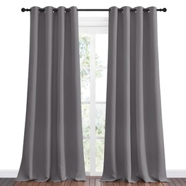 NICETOWN NICETOWN Bedroom Blackout Curtains Panels, 1 Pair, 55 inches by 108 Inch, Grey, Triple Weave Energy Saving Thermal Insulated Solid Grommet Blackout Draperies for Patio