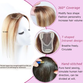 Unipearl Hair Toppers for Women Clip in Fringe Hairpieces Real Hair #T4/P613/6