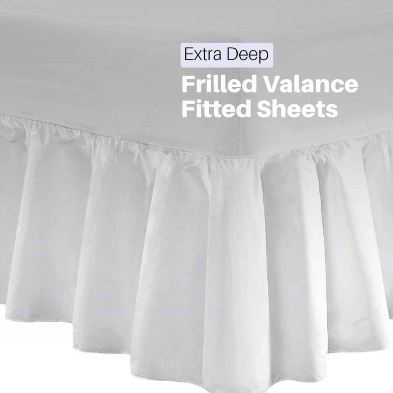 DTEX HOMES Luxury Polycotton Extra Deep Frilled Valance Fitted Sheets,