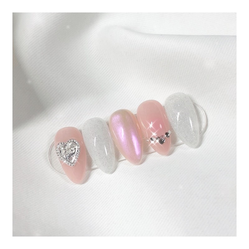 [Handmade Nail Tips] Veil Pink Mew Nail Tips - Almond