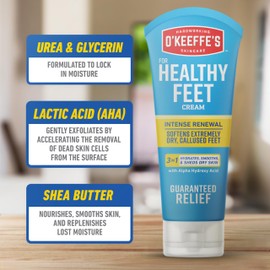 O'Keeffe's for Healthy Feet Intense Renewal Cream with Urea & Alpha Hydroxy Acid - 3 oz Tube (1 Pack) - Chemically Exfoliates and Softens Extremely Callused, Dry Feet