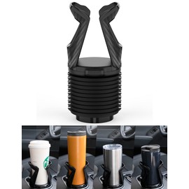 TRANSWARPS Cup Holder Expander for Car W/Offset Base, Expandable Cupholder Insert Adapter for Small/Medium 18-32oz Water Bottles and Mugs - Adjustable Drink Holder for Automotive Black (1-Pack)