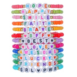 AYWFCBF Friendship Bracelets for Women, Inspirational Preppy Bracelets Stackable, BFF Stretch Bracelet Set, Colorful Heishi Clay Beaded Bracelets for Women