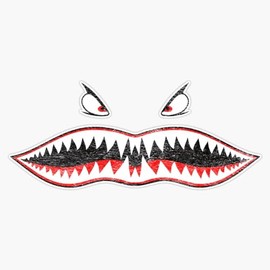 P-40 Warhawk Nose Art Shark Mouth Full Frontal Window Bumper Sticker Decal 5"
