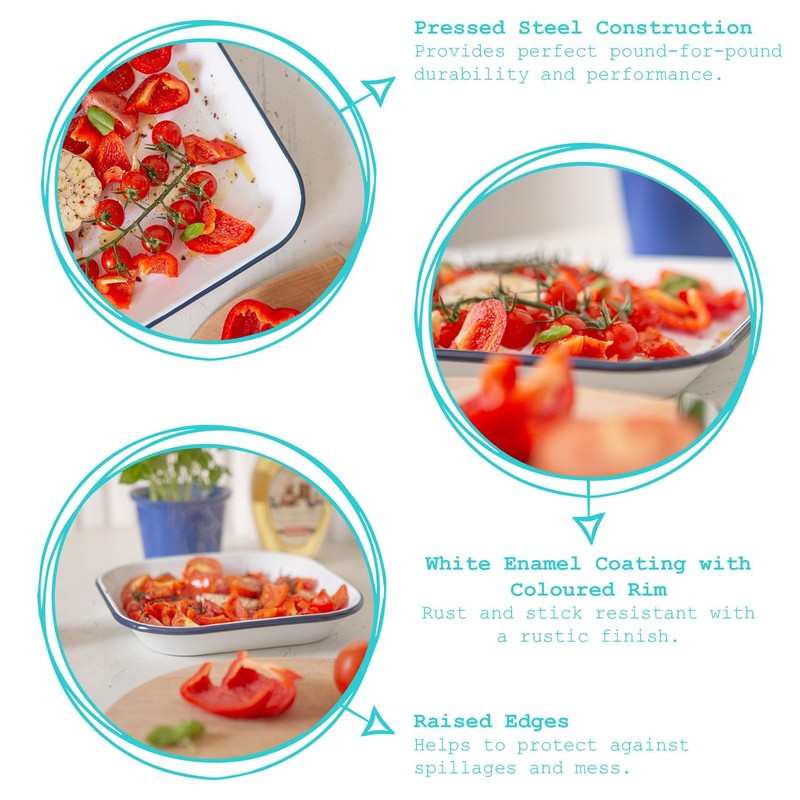 1x Green 24.5cm x 24.5cm White Square Enamel Baking Tray