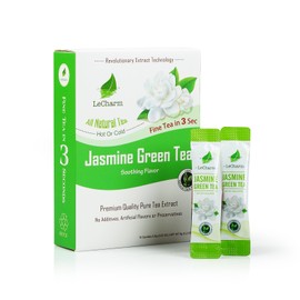 Jasmine Green Instant Tea on the Go LeCharm 100% Natural Tea Extract, Unsweetened Drink Instant Crystallized Tea Powder for Pure Water, Iced Tea and Hot Tea(10 Sachets)
