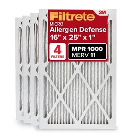 Filtrete 16x25x1 Air Filter MERV 11, MPR 1000 Micro Allergen Defense 4-Pack, AC Furnace HVAC Filters for Home, 3-Month Pleated Electrostatic (Actual Size 15.69 x 24.69 x 0.81 in)