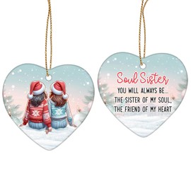 34HD Gifts for Christmas, Sisters Christmas Ornament Heart-Shaped Ceramic 2-Side Printed, Gifts for Best Friends, Besties, Sisters, Christmas Decorations