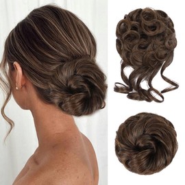 Vigorous Messy Bun Hair Piece for Women - 2PCS Synthetic Hair Pieces with Tousled Updo Hair Buns & Wavy Curly Texture Scrunchies Chignon Ponytail  - Easy to Wear & Versatile for Daily Use:_2/30# Dark Brown & Light Brown Mixed