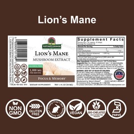Nature's Answer Lion’s Mane Liquid Extract Alcohol‑Free, 1 oz | 1,000 mg Mushroom Extract from Fruiting Body, Non‑GMO, Vegan & Gluten‑Free
