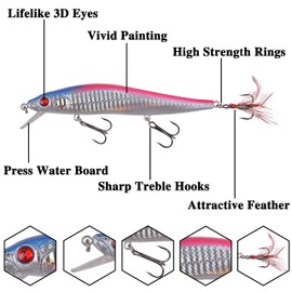 Saltwater Fishing Lures Hard Bait Set Minnow Lures Crankbait Swimbaits Bass Fishing Bait Set Artificial Topwater Fishing Lures Kit for Bass Trout Walleye Redfish Saltwater Freshwater Fishing