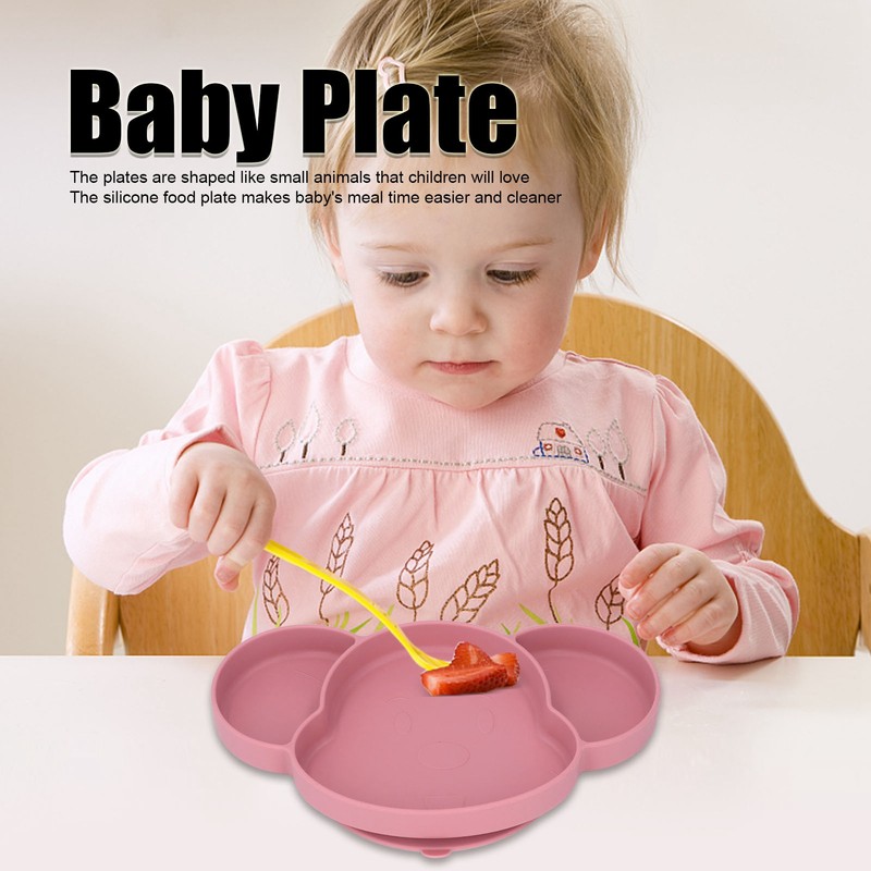 Baby Suction Plate Silicone Thick Edge Skid Resistance Cute Bear
