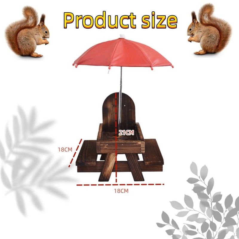 Lovgrin Squirrel Feeder, Wooden Squirrel Feeder Table with Umbrella, Squirrel