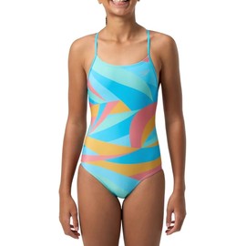 Speedo Girls Thin Strap One Piece Swimsuit (US, Alpha, X-Large, Regular, Aqua/Mango)