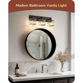 EDISHINE Bathroom Vanity Light Fixtures, 3-Light 20.47'' Crystal Bathroom Lighting Fixtures Over Mirror, Modern Wall Sconce for Powder Room, Bedroom, E26 Base, Black