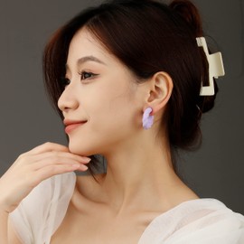 RUOFFETA Twisted Rope Round Hoop Earrings, Lightweight C Shape Candy Earrings for Women(Lavender)