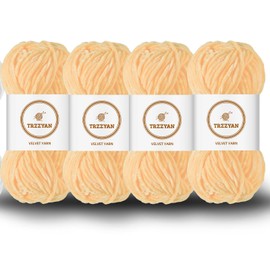 Trzzyan Soft Chenille Yarn Velvet Yarn Blanket Yarn for Knitting Fancy Yarn for Crochet Weaving DIY Bulky Weaving Crafts Making Blankets, Clothes, 3.5 Oz/Skein (4 skeins, Beige)