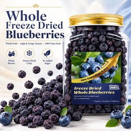 Freeze-Dried Whole Blueberries (6.6 oz / 187g) - Natural Crunchy Dried Blueberry Fruit Snacks, No Added Sugar Unsweetened Berries for Oatmeal Toppers