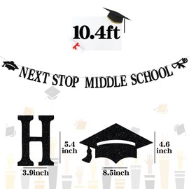 Next Stop Middle School Banner, Congrats 5th Grade graduate/Elementary School Graduate, Class of 2024 Elementary School Graduation Party Decoration Supplies, Black Glitter