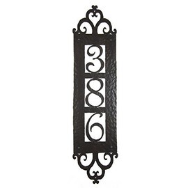 Bushere and Son Spanish Mediterranean Custom Hammered Vertical Wrought Iron Address Plaque APV13 (Bronze)