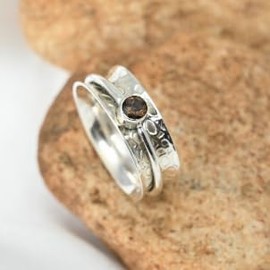 JEWELSTREZORO Gemstone Spinner Ring 925 Sterling Silver Meditation Ring Men & Women Spinner Ring Gift Item Jewellery TSR152, Gemstone Precious metal gemstone, Smoky Quartz