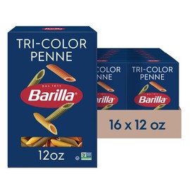 Barilla Tri-Color Penne Pasta, 12 oz. Box (Pack of 16) - Non-GMO, Made with Durum Wheat Semolina - Kosher Certified