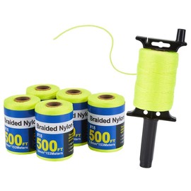 6 Roll Mason Line String Line - #18 Braided Nylon String - 500 Ft Length - Nylon with Reloadable Line Reel Twine for Gardening Or Masonry Tools - Perfect Construction String (Yellow)