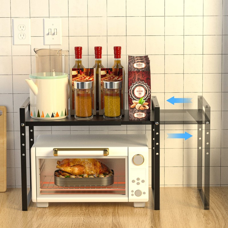 Redrubbit Extendable Microwave Oven Rack, Heavy Duty Steel Metal Shelf