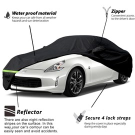 YIXIN Waterproof Car Covers for 2009-2022 Nissan 370Z / 370Z Nismo Car Cover 190T Covers Customer Fit 100% Waterproof Windproof Strap & Double Door Zipper Up to 174” L