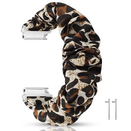 Blueshaweu for Forerunner 165 20mm Fabric Elastic Scrunchie Elastic Women Replacement Straps Compatible with Garmin Forerunner 165/vivoactive 5/Forerunner 55 smart watch (Black+Leopard)