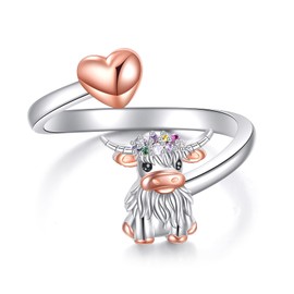 Highland Cow Ring 925 Sterling Silver Ajustable Cute Animal Ring Highland Cow Jewellery Gifts for Women