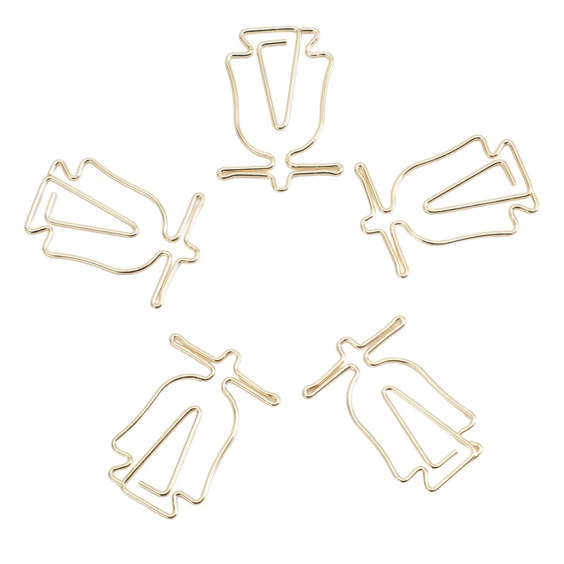 100Pcs Gold Paper Clips Cute Shape Stainless Steel Multifunction Metal