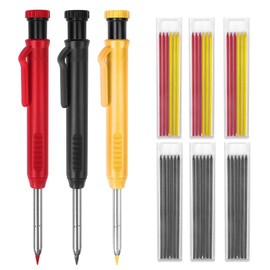 Carpenters Pencil Mechanical Pencil Set with 36 Refills 3 Colors, Deep Hole Marker Builders Pencil Construction Pencil with Sharpener Scribing Tool Joiners Pencil for Architect Woodworking with Case