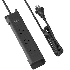 Wall Mount Power Strip with 3 AU Outlets, USB & USB-C Charging Ports, Under Desk Power Strip Mountable Power Board with 1.8M Cord, Overload Protection, Under Desk or Kitchen Cabinet Installation