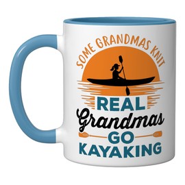 Real Grandmas Go Kayaking Yak Kayak Women Canoe Kayaker Ceramic Mug, Blue/White