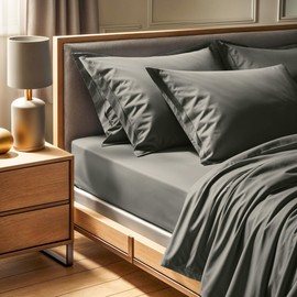 Premium Dark Grey Ranforce King Fitted Sheet, 160 x 200 + 30 cm, 100% Cotton, 155 Thread Count, Machine Washable at 30°C, Soft & Durable Bedding