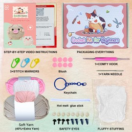 Y-times Crochet Kit for Beginners Adults&Kids (13+),Starter Friendly Crochet Kit with Step-by-Step Video Tutorials,Learn to Crochet Animal Kits,Easy Peasy Yarn DIY Knitting Supplies (Pig)