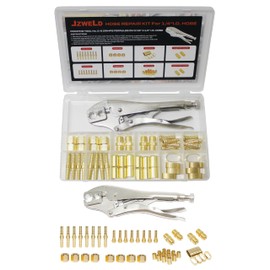 JZWELD Hose Repair and Assembly Kits, 1/4" ID Torch Hose Repair Parts Kit, Oxygen Acetylene Welding Hose 'B' Size Fittings with Crimper, Welding Hose Repair and Installation Kit
