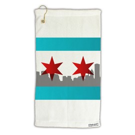 TooLoud Chicago Flag Skyline AOP Micro Terry Gromet Golf Towel 15" x 22" All Over Print