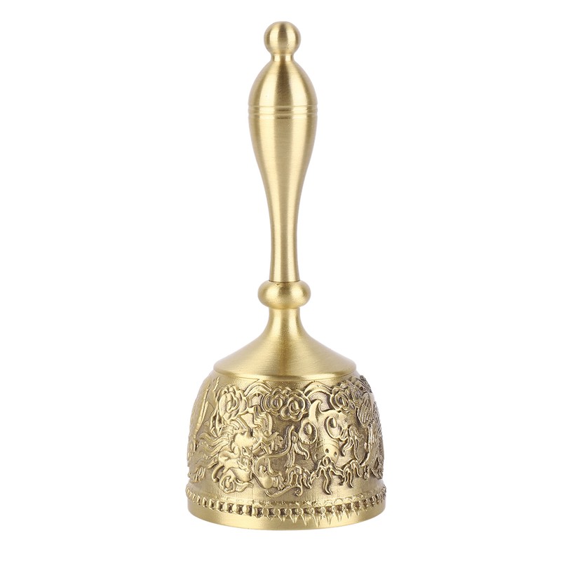Hand Call Bell 4.7in Long Pure Brass Exquisite Carved Pattern
