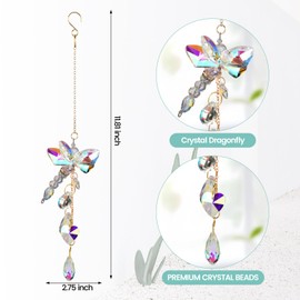 Crystal Suncatcher for Window, Car Crystal Hanging Decorations, Hanging Decoration for Car, Home Decoration, Birthday Gift (Dragonfly)