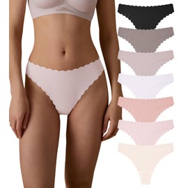 SHARICCA Womens Seamless Thongs No Show Underwear Soft Ribbed Invisible Panties Wave Edge Multi Pack,7P03,XS