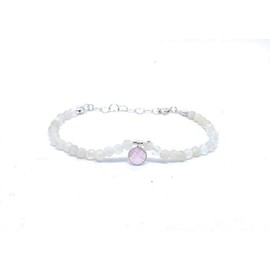 Rose Quartz Charm Natural Moonstone Bracelet Sterling Silver with Adjustable Heart Chain from 16mm to 19mm