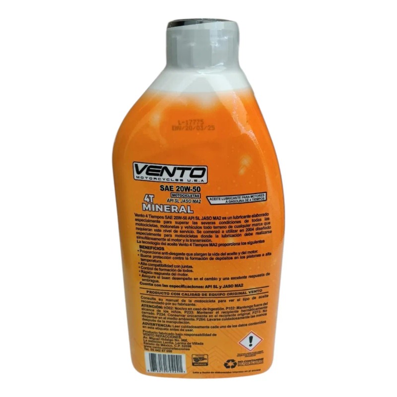 Aceite Mineral Motor Orig 4 Tiempos Vento Jaso Ma2 20w-50