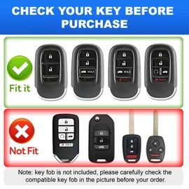 ACEBOY for Honda Key Fob Cover, Soft TPU Cover with Leather Keychain Compatible with Accord Civic CRV Pilot Accord Pilot HR-V Odyssey Smart Key Protector Set(Black,For Honda Type C)